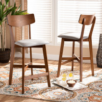 Baxton Studio Cozy-Grey/Walnut-CS Cameron Modern and Contemporary Transitional Grey Fabric Upholstered and Walnut Brown Finished Wood 2-Piece Counter Stool Set
